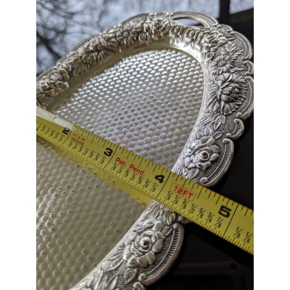 Silverplate Embossed Floral Vtg Sugar Bowl Creamer w Tray White Porcelain Rare - Picture 14 of 16